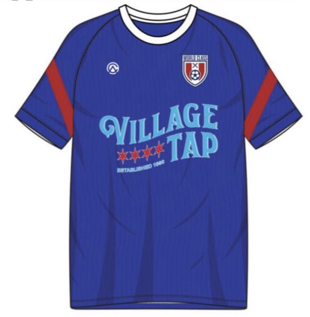 Heritage World Class FC blue shirt with red sleeves